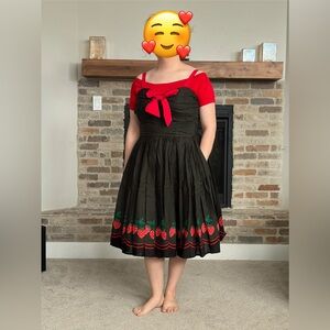 Charming Black and Red Dress with Strawberry Design